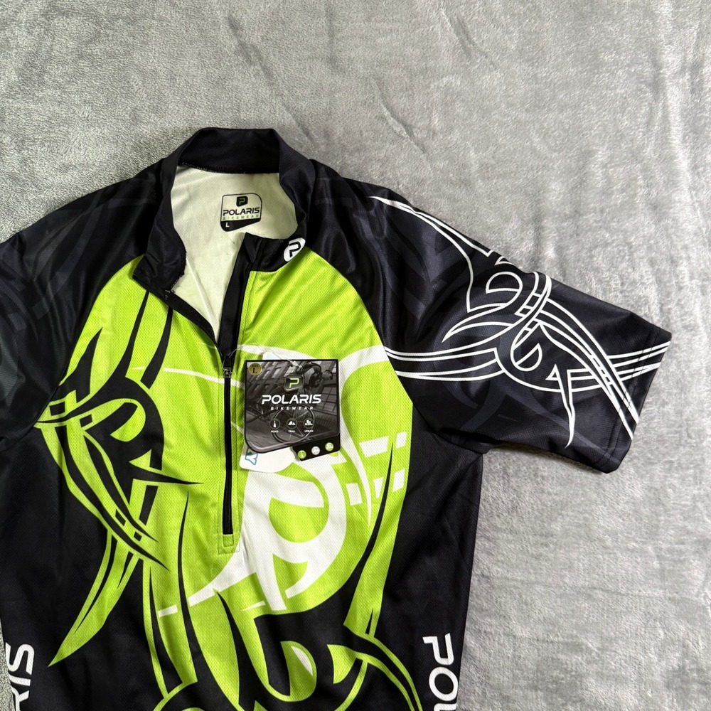 Polaris Bikewear Mens Cycling Jersey L Short Sleeve Road Trail Urban Lime Green